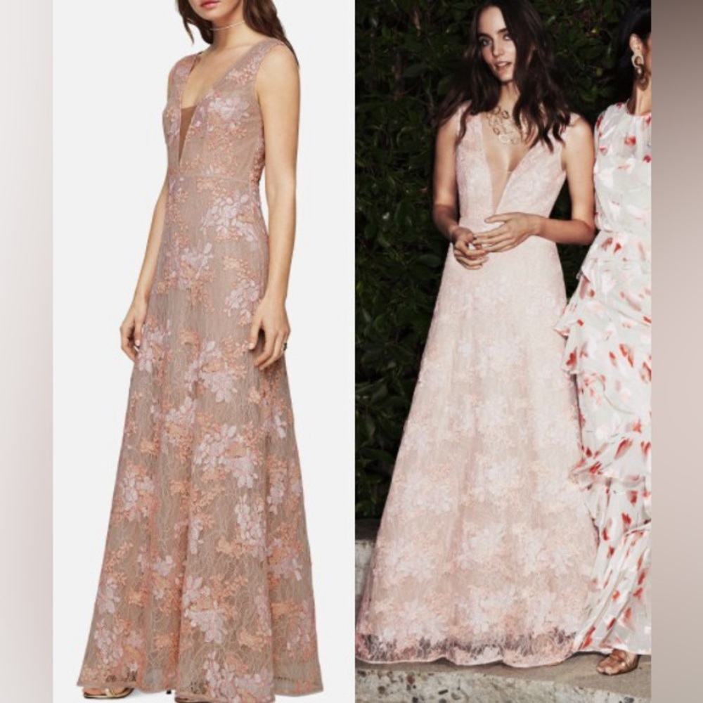 BCBGMaxAzria pink & ivory floral lace dress for formal events Size: 4
